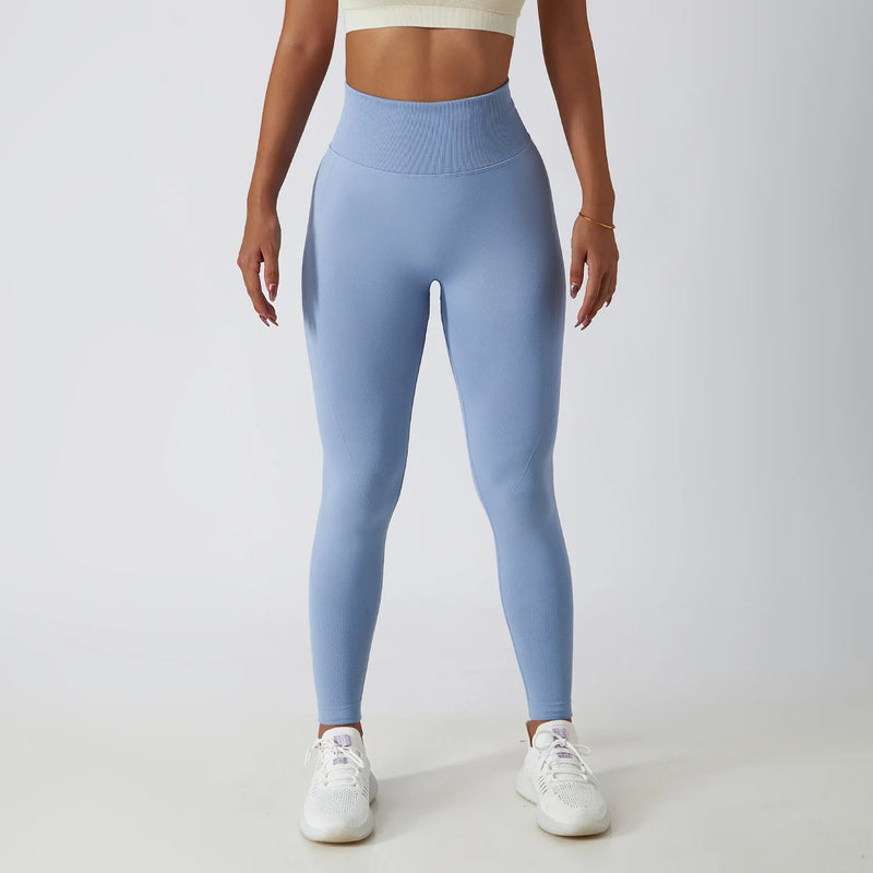 Solid Color Ribbed Seamless Yoga Pants High Waist Gym Leggings Sport Women Fitness Female Legging Tummy Control Running Tights