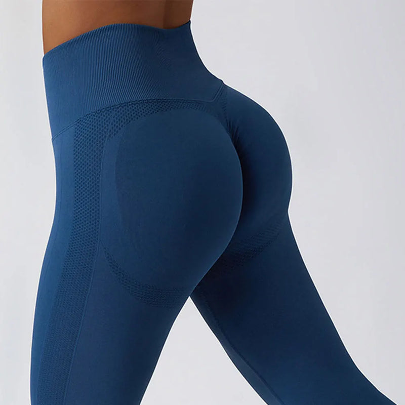 Solid Color Ribbed Seamless Yoga Pants High Waist Gym Leggings Sport Women Fitness Female Legging Tummy Control Running Tights