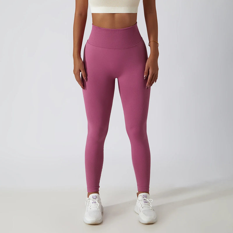Solid Color Ribbed Seamless Yoga Pants High Waist Gym Leggings Sport Women Fitness Female Legging Tummy Control Running Tights