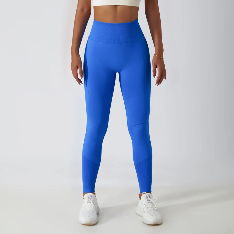 Solid Color Ribbed Seamless Yoga Pants High Waist Gym Leggings Sport Women Fitness Female Legging Tummy Control Running Tights