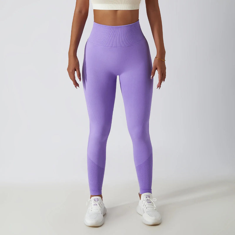 Solid Color Ribbed Seamless Yoga Pants High Waist Gym Leggings Sport Women Fitness Female Legging Tummy Control Running Tights