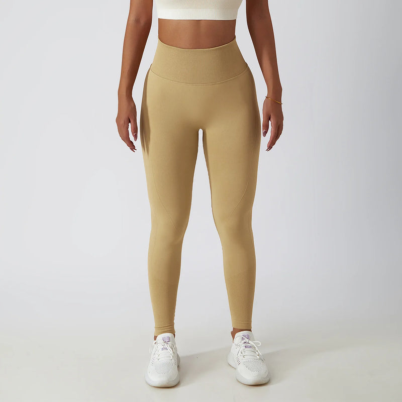 Solid Color Ribbed Seamless Yoga Pants High Waist Gym Leggings Sport Women Fitness Female Legging Tummy Control Running Tights