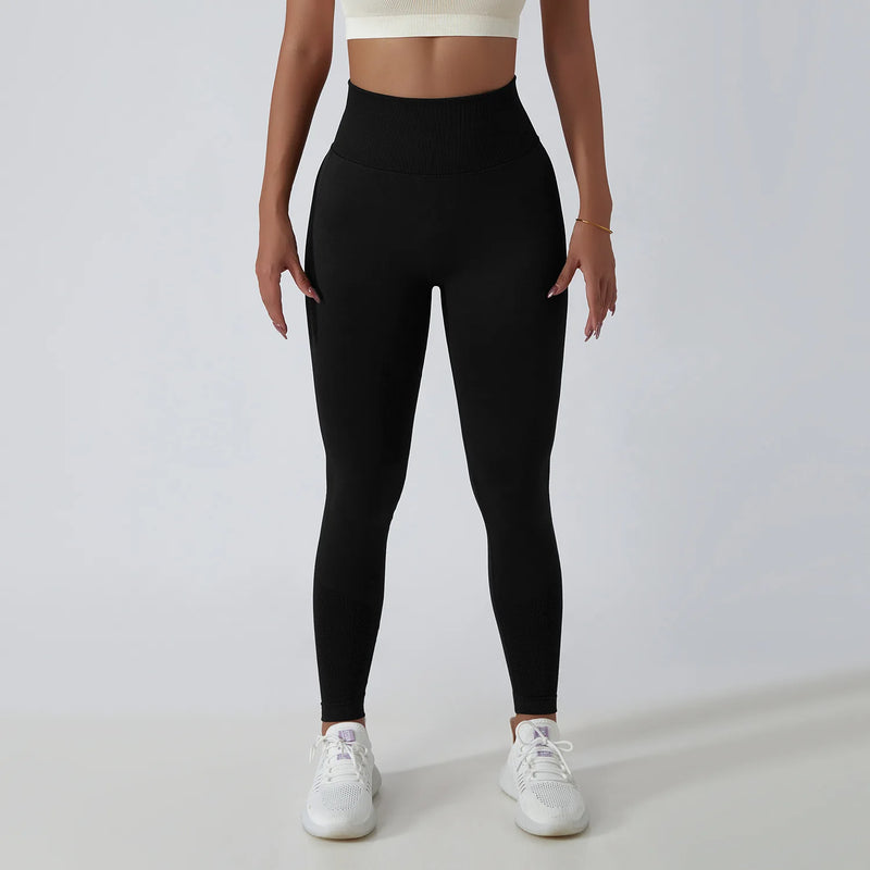 Solid Color Ribbed Seamless Yoga Pants High Waist Gym Leggings Sport Women Fitness Female Legging Tummy Control Running Tights