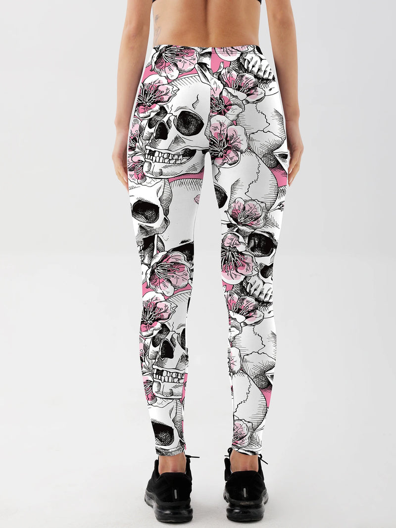 Fashion Women Skull Rose Printed Leggings