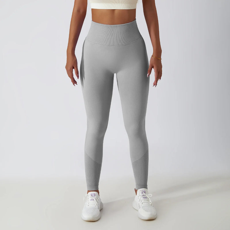 Solid Color Ribbed Seamless Yoga Pants High Waist Gym Leggings Sport Women Fitness Female Legging Tummy Control Running Tights