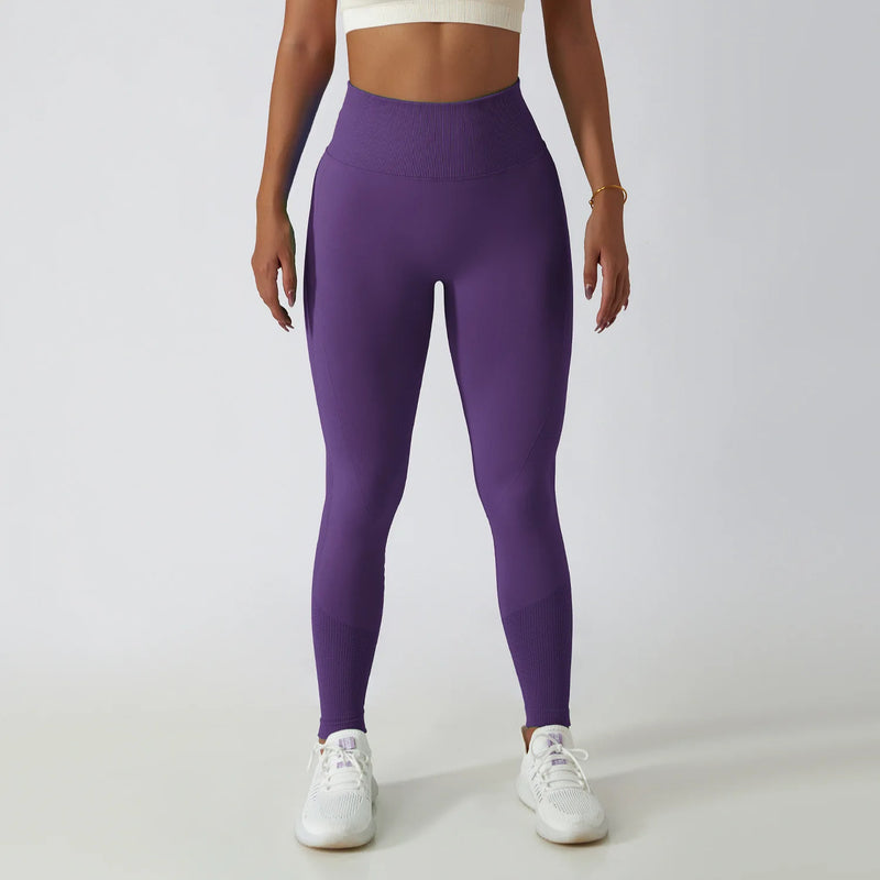 Solid Color Ribbed Seamless Yoga Pants High Waist Gym Leggings Sport Women Fitness Female Legging Tummy Control Running Tights
