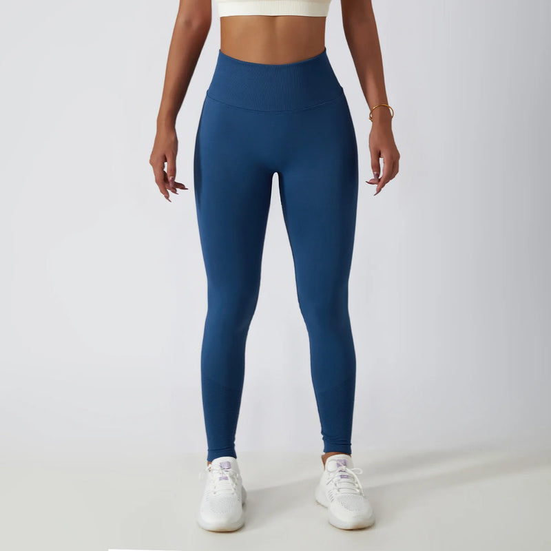 Solid Color Ribbed Seamless Yoga Pants High Waist Gym Leggings Sport Women Fitness Female Legging Tummy Control Running Tights