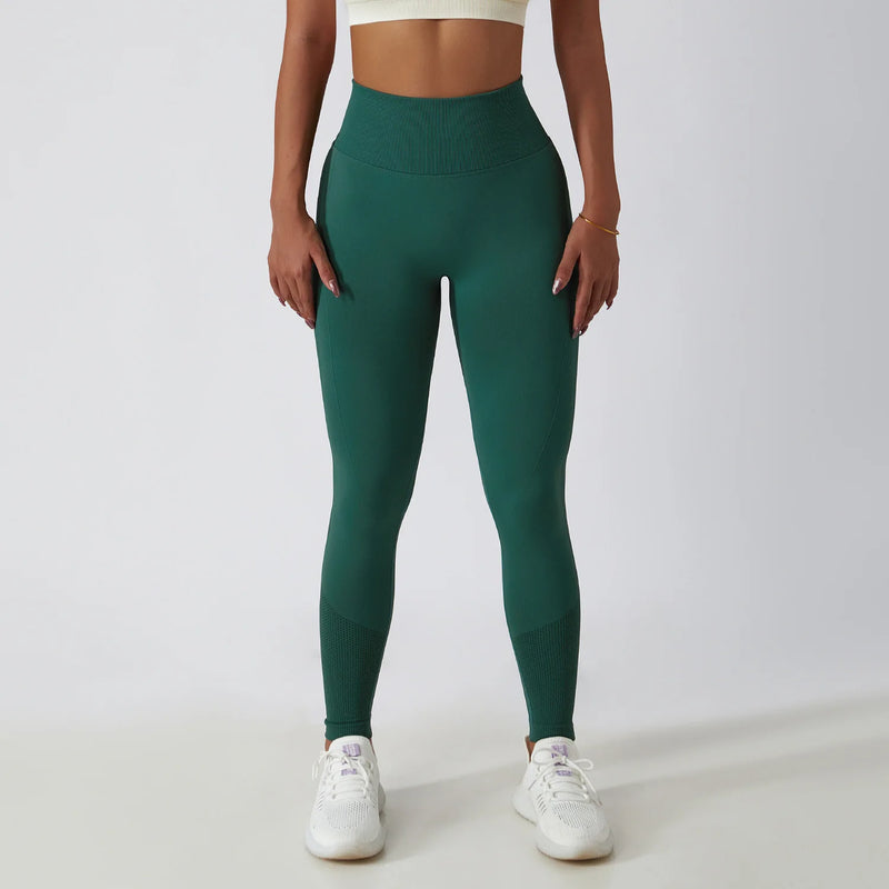 Solid Color Ribbed Seamless Yoga Pants High Waist Gym Leggings Sport Women Fitness Female Legging Tummy Control Running Tights