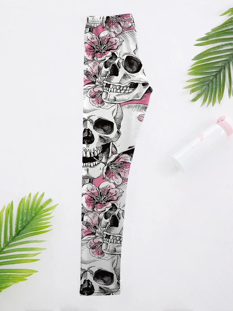 Fashion Women Skull Rose Printed Leggings