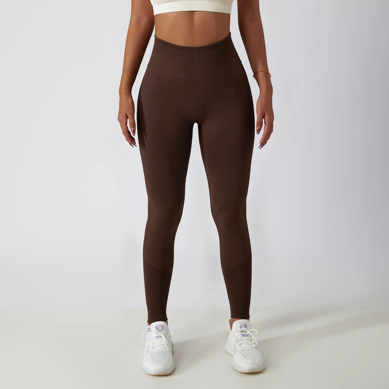 Solid Color Ribbed Seamless Yoga Pants High Waist Gym Leggings Sport Women Fitness Female Legging Tummy Control Running Tights