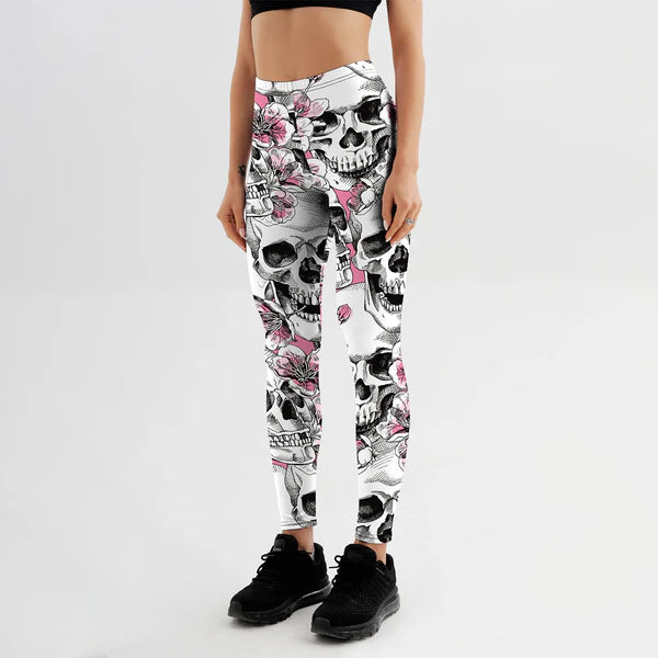 Fashion Women Skull Rose Printed Leggings